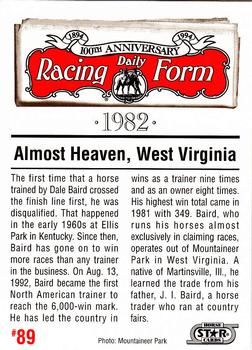 1993 Horse Star Daily Racing Form 100th Anniversary #89 Dale Baird Back